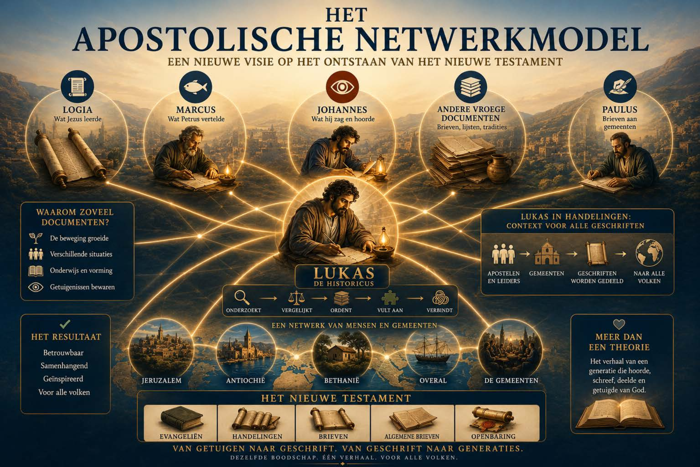 Infographic: Het Apostolische Netwerkmodel — Een nieuwe visie op het ontstaan van het Nieuwe Testament — categorie Canonvorming
