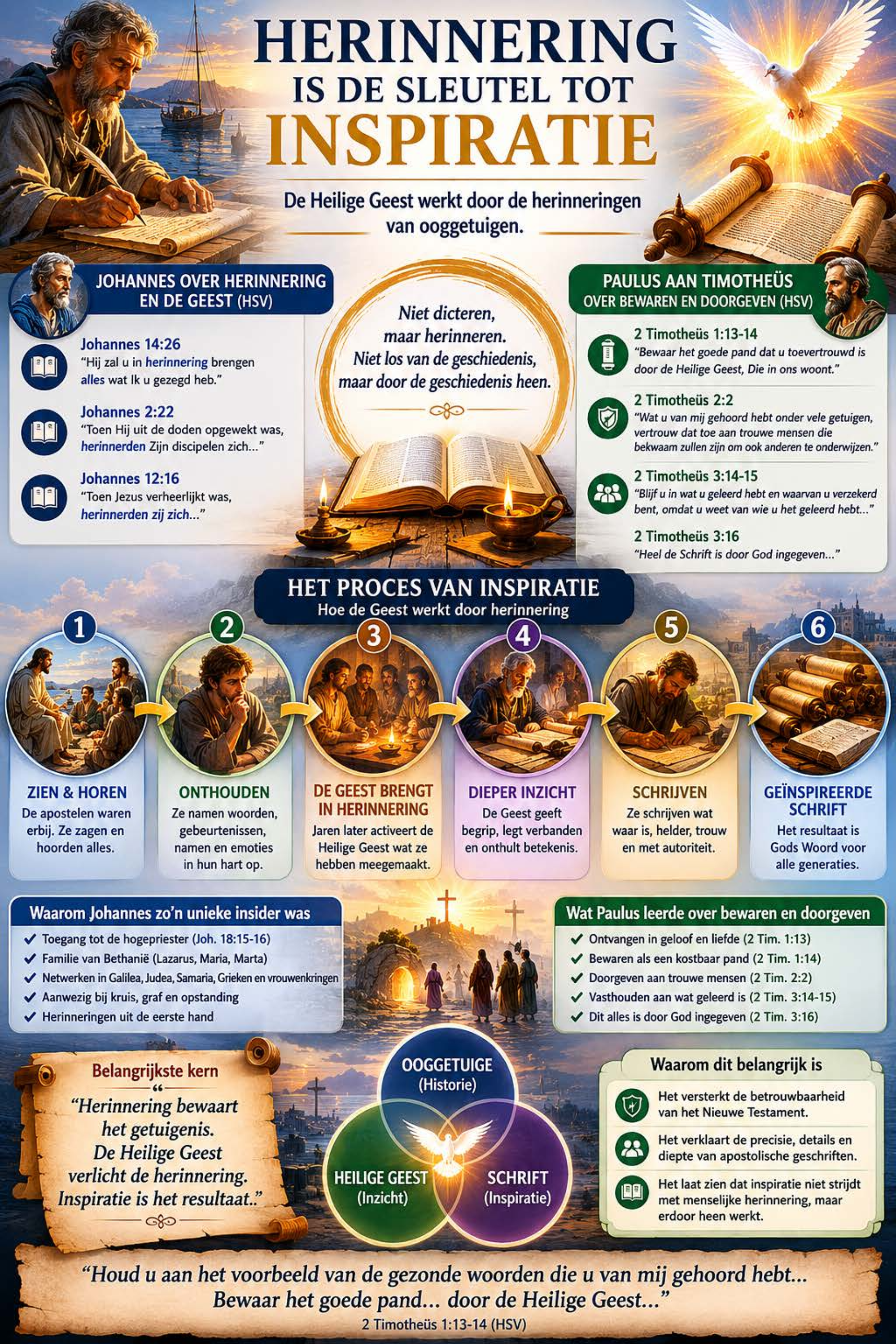 Infographic: Herinnering is de Sleutel tot Inspiratie — De Heilige Geest werkt door de herinneringen van ooggetuigen. — categorie Canonvorming
