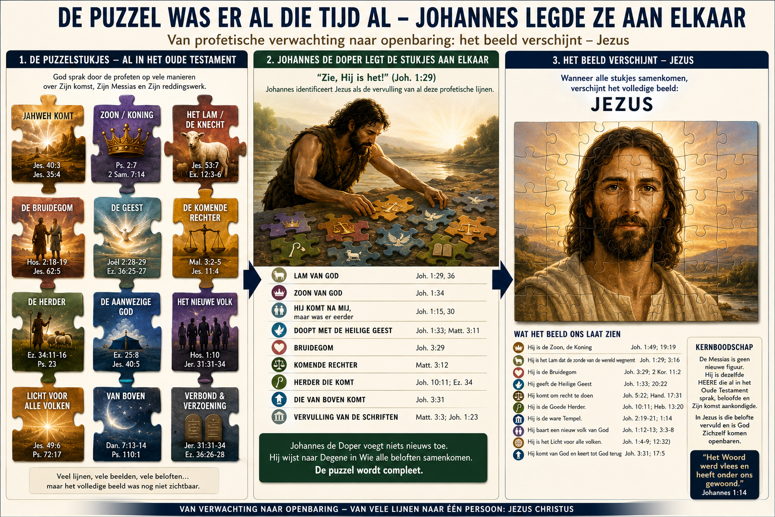 Infographic: De Puzzel was er al die Tijd al – Johannes legde de Stukjes aan elkaar — Van profetische verwachting naar openbaring: het beeld verschijnt – Jezus — categorie Historische context