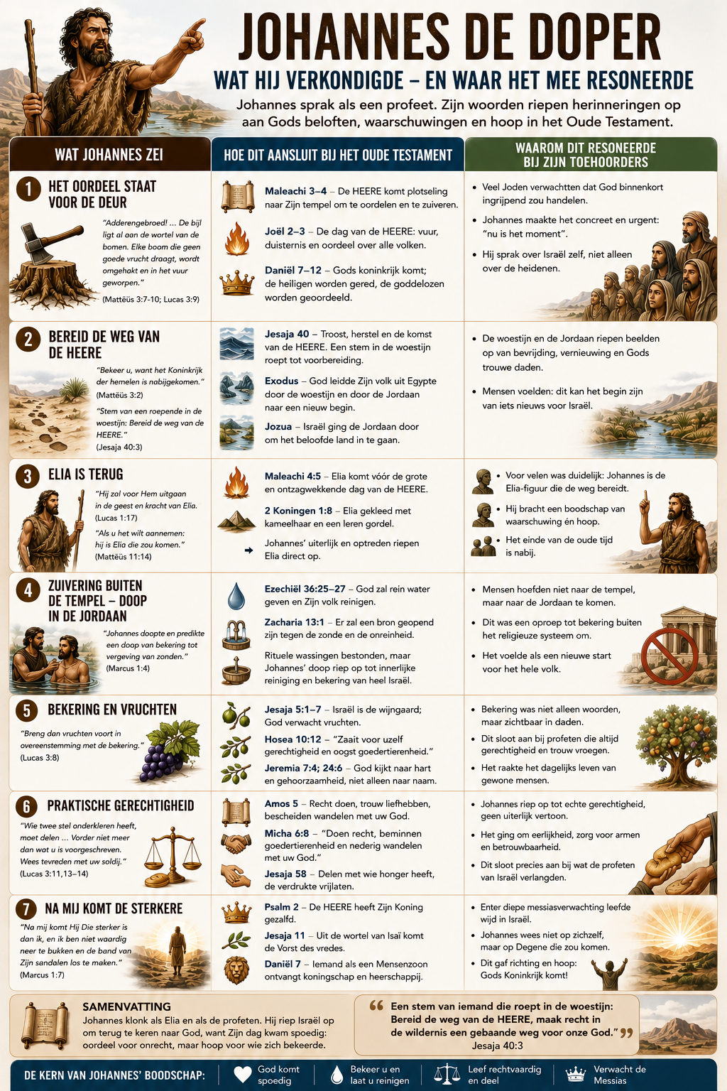 Infographic: Wat Resoneerde van Johannes de Doper — Wat hij verkondigde – en waar het mee resoneerde — categorie Evangeliën